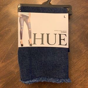HUE Ripped Skimmer Denim Leggings L